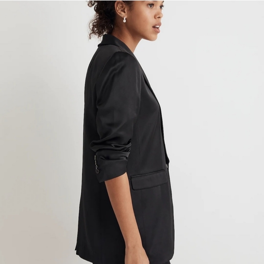 New MADEWELL Satin Oversized Blazer in True Black Size 00 - Picture 10 of 11